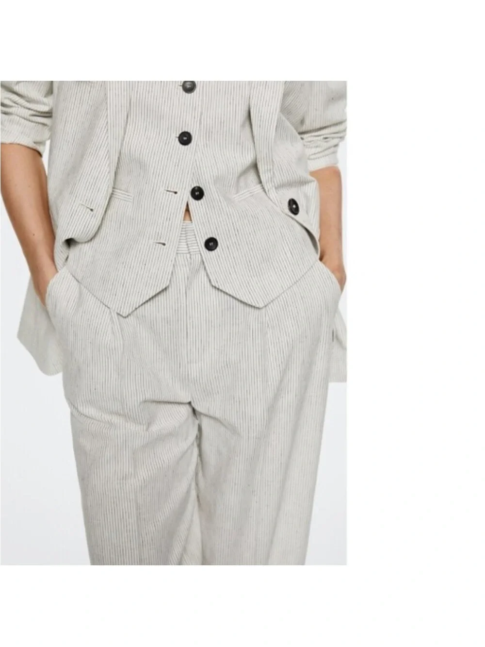 Mango linen blend pinstripe pants